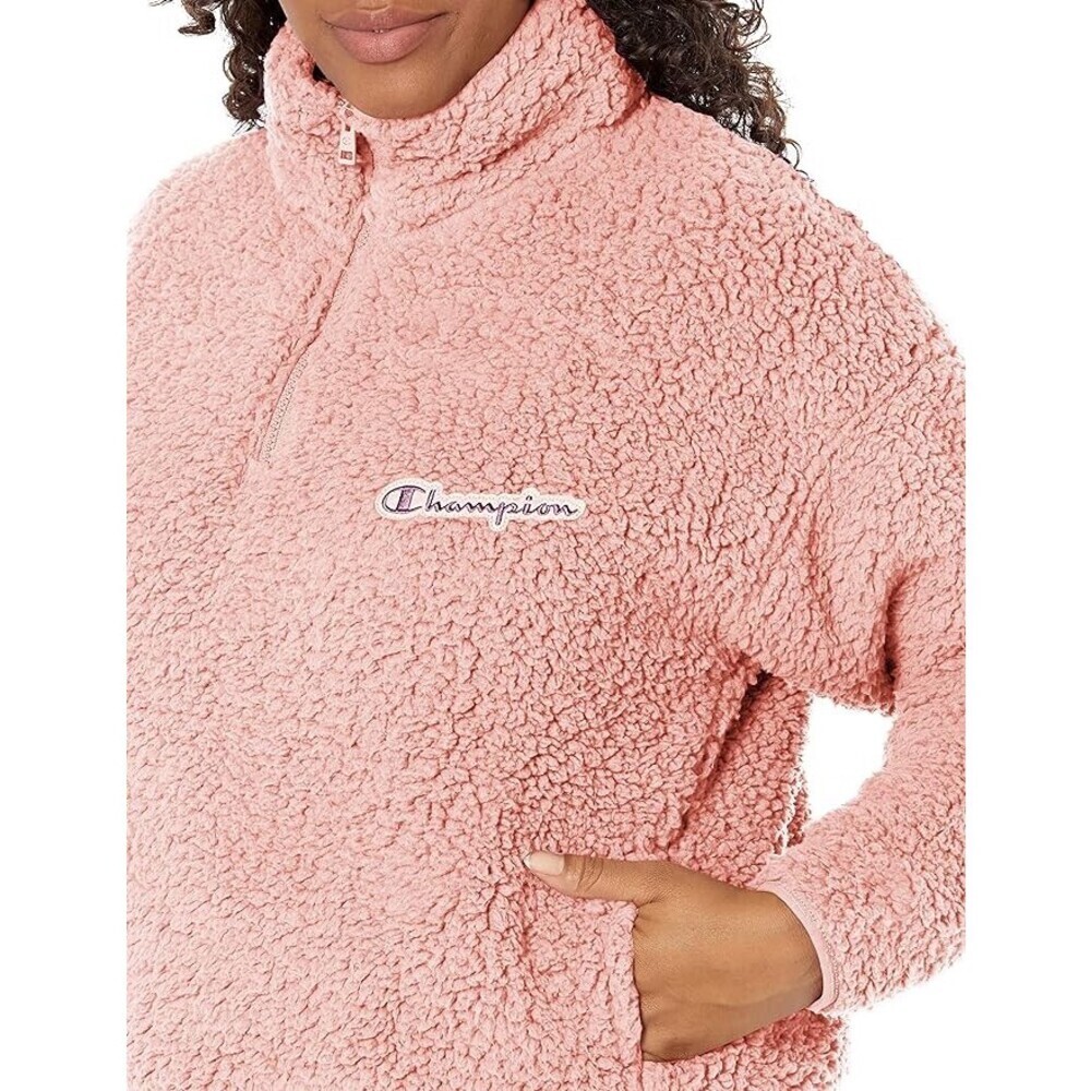 Champion Women’s Cozy Sweatshirts High Pile Quarter Zip In Dusty Pink Size M - Picture 5 of 10